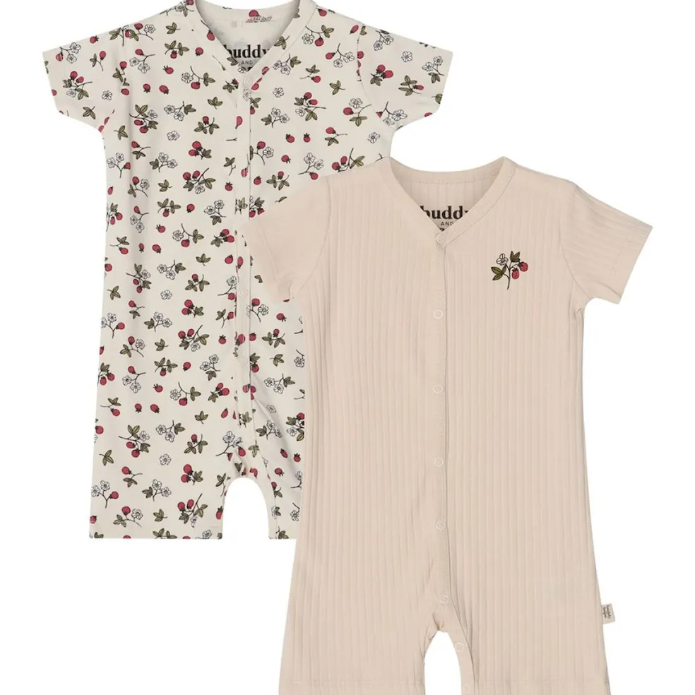 Sixten GOTS 2-pack Mönstrade Rompers Wild Strawberry