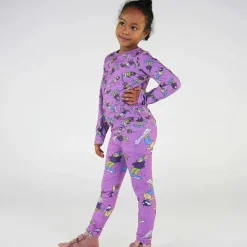 Skiing Children Leggings Dusty Lavender