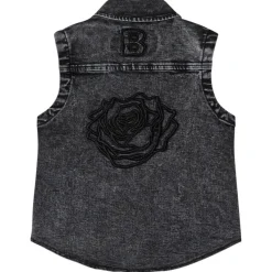 Stone Wash Cut Off Denim Täckväst Grå