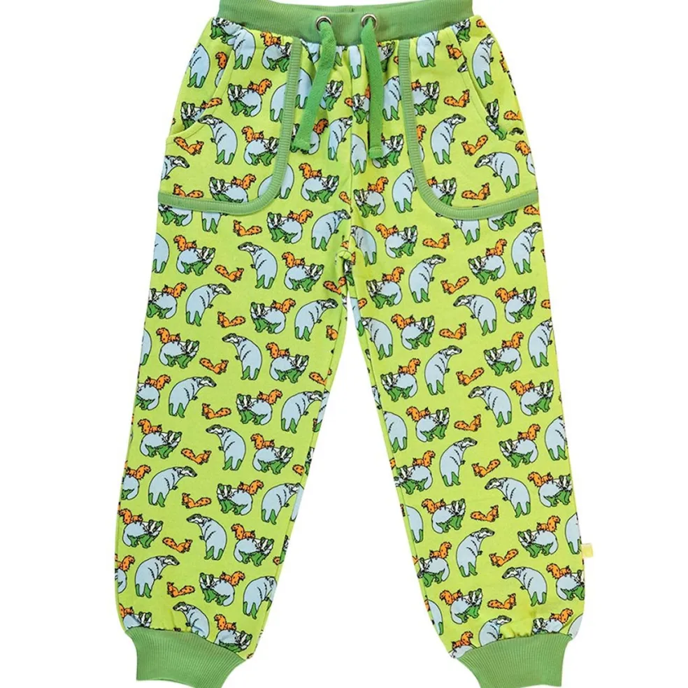 Sweatpants with badger and squirrel Pear Green
