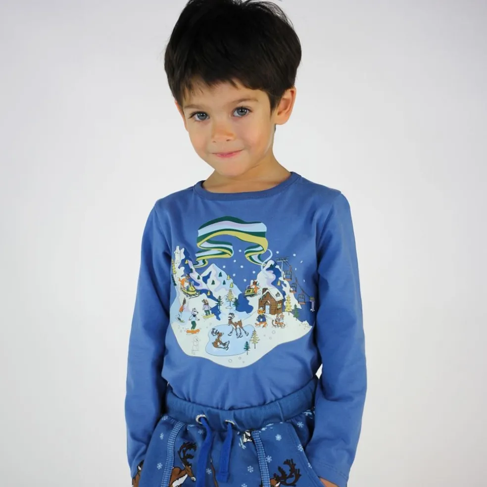 T-shirt i Federal Blue med vinterlandskapsdesign