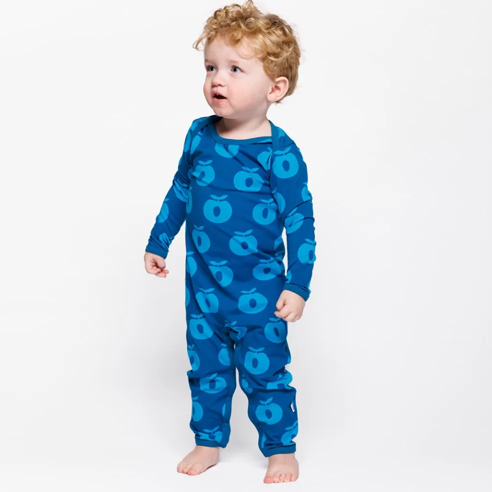 Ulm Långärmad Babydräkt Med Äpplen Blå Vivid Blue