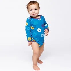 Ulm Long-Sleeved Baby Body with Apples Solid blue