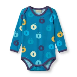 Ulm Long-Sleeved Baby Body with Apples Solid blue
