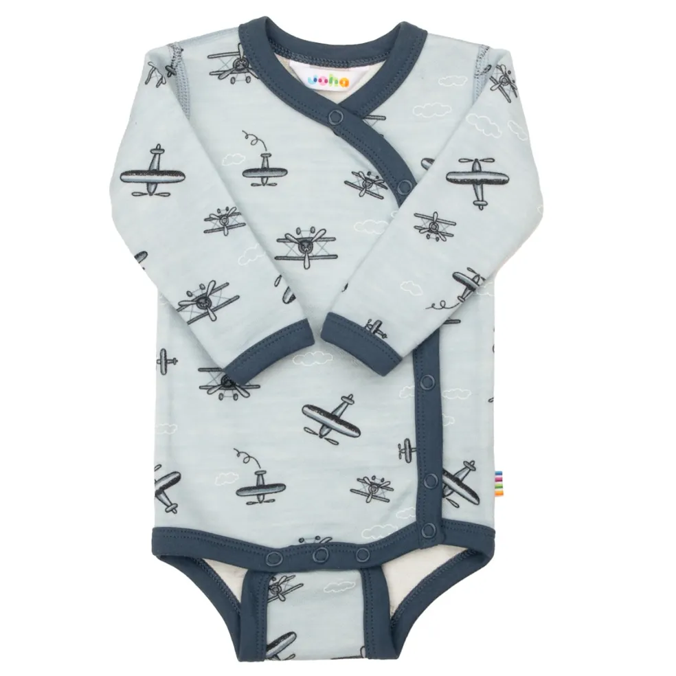 Wool Baby Body Med Sidostängning Light Blue