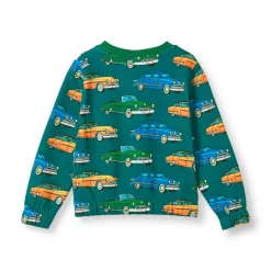 Yapeen Sweatshirt Med Bilar Beige Petroleum Green